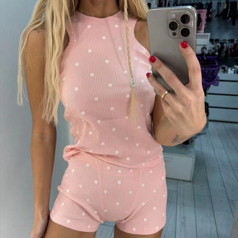 Damen lässiges Tank-Top und Shorts Set mit spielerischem Muster Echo Archiv