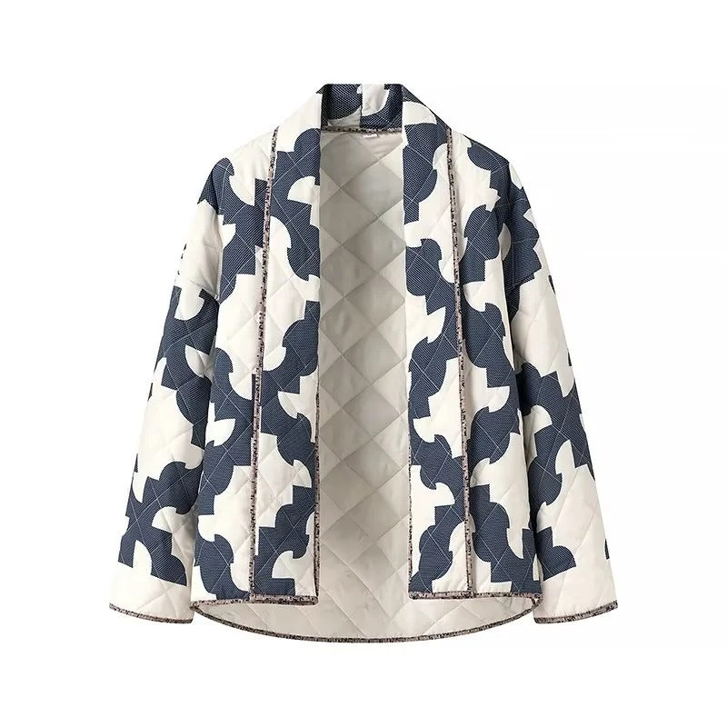 Damen Gequiltete Oversize-Jacke mit Patchworkmuster und weiter Kimono-Ärmel Echo Archiv