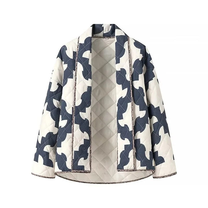 Damen Gequiltete Oversize-Jacke mit Patchworkmuster und weiter Kimono-Ärmel Echo Archiv