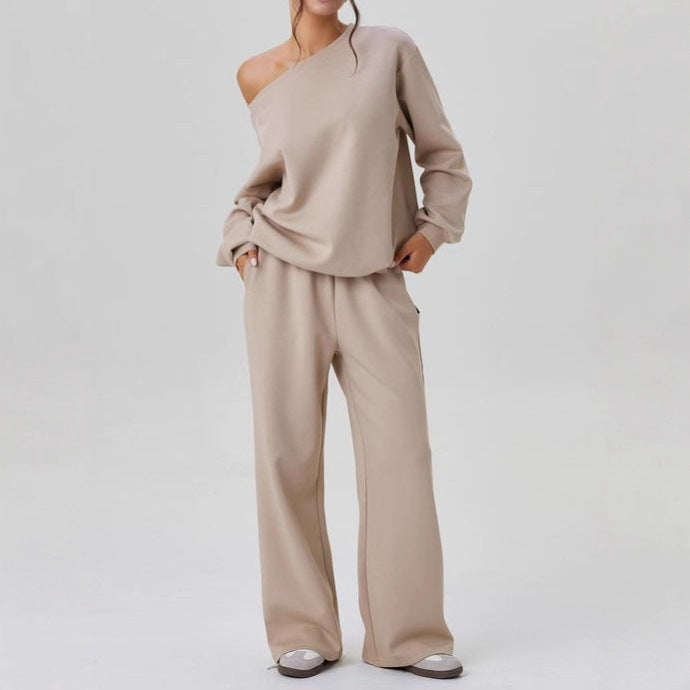 Damen nan legeres Lounge-Set mit einseitigem Schulterdetail und weiter Jogginghose Echo Archiv