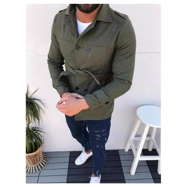 Herren modische Designerjacke mit doppeltem Reihenverschluss und Gürtel Echoarchiv
