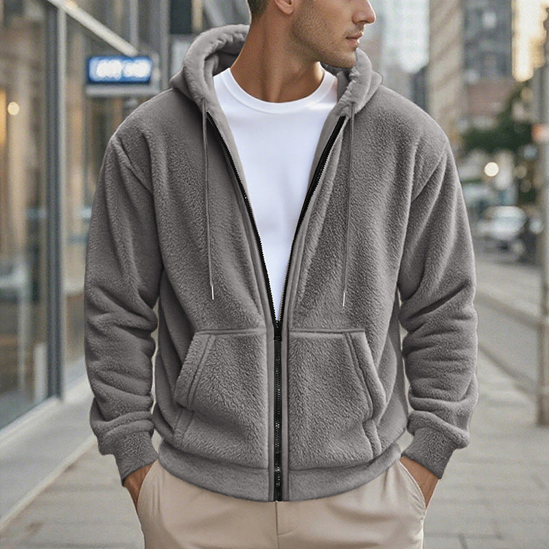 Herren Teddy-Fleece-Kapuzenjacke mit durchgehendem Reißverschluss und Kängurutaschen Echoarchiv