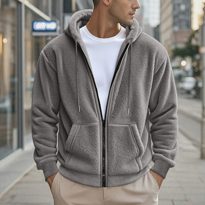 Herren Teddy-Fleece-Kapuzenjacke mit durchgehendem Reißverschluss und Kängurutaschen Echoarchiv