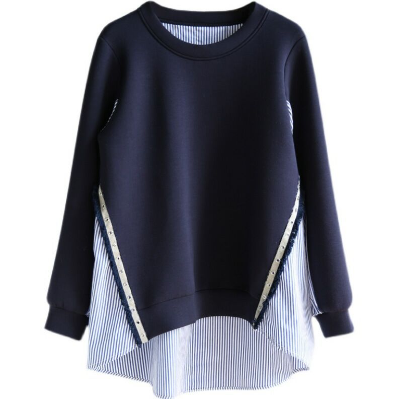 Damen nan Lagenlook-Sweatshirt mit gestreiftem Hemdsaum, Zierriegeln und verlängertem Rückteil Echo Archiv