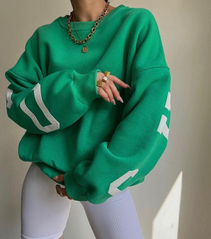 Damen Oversized Sweatshirt mit Blockprint-Ärmeln und weitem Drop-Shoulder-Schnitt Echoarchiv