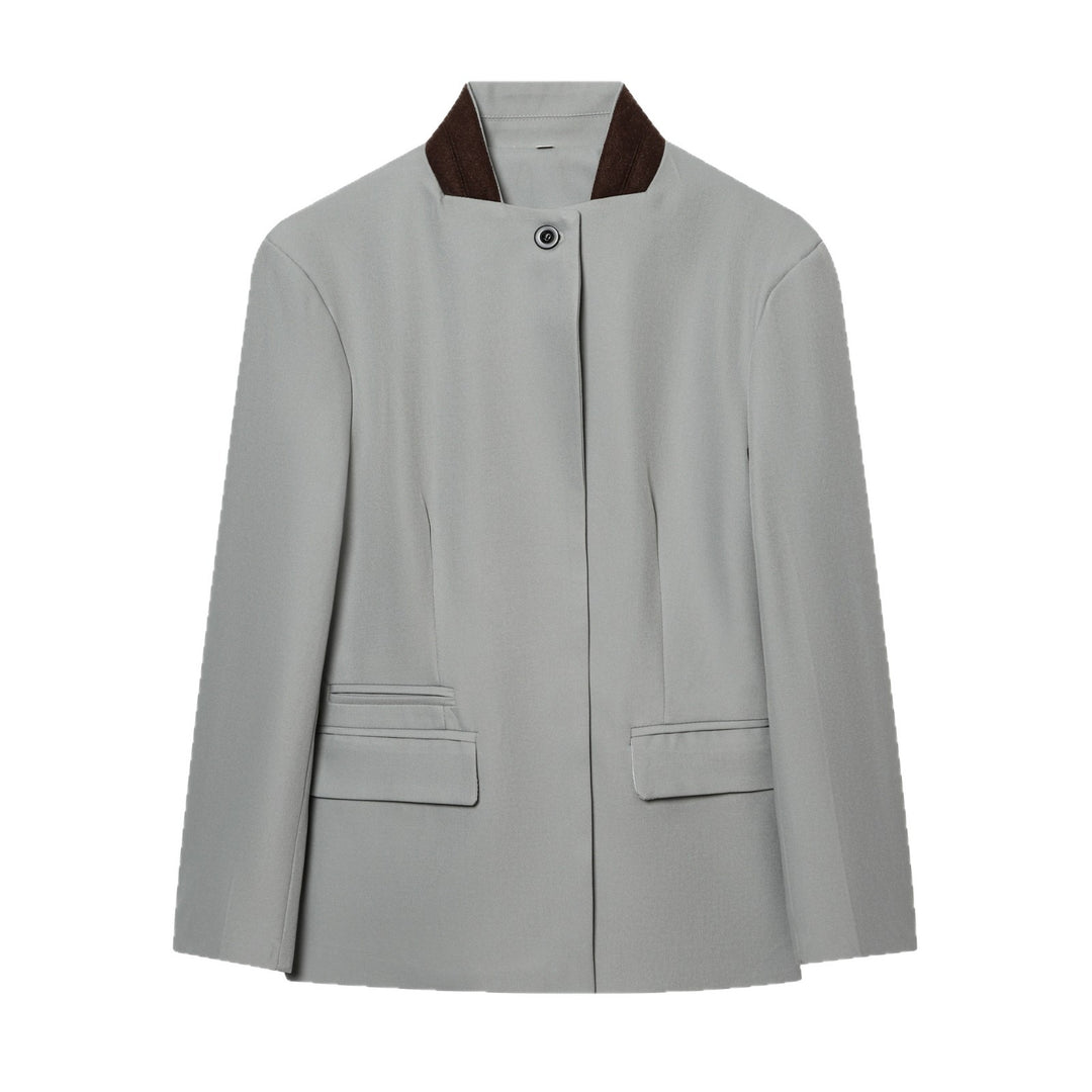 Damen Kurzblazer im minimalistischen Clean‑Look mit Stehkragen und verdeckter Knopfleiste Echoarchiv