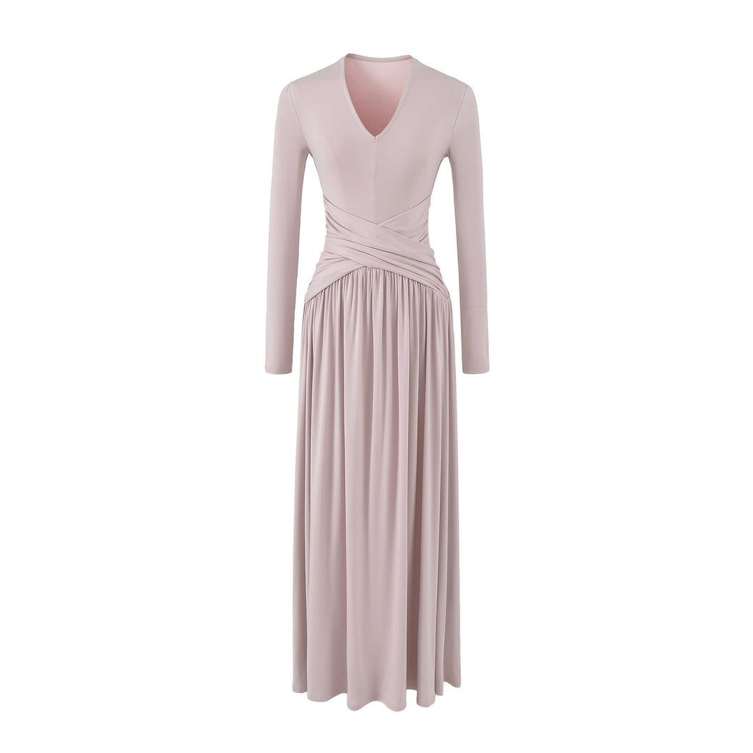 Damen V-Ausschnitt Maxi-Wickelkleid aus Jersey mit geraffter Taillenpartie Echoarchiv