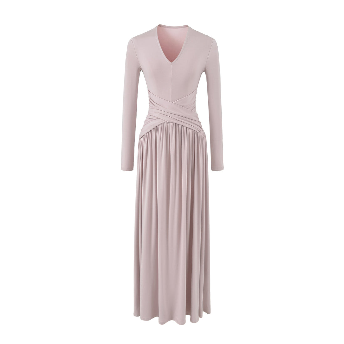 Damen V-Ausschnitt Maxi-Wickelkleid aus Jersey mit geraffter Taillenpartie Echoarchiv