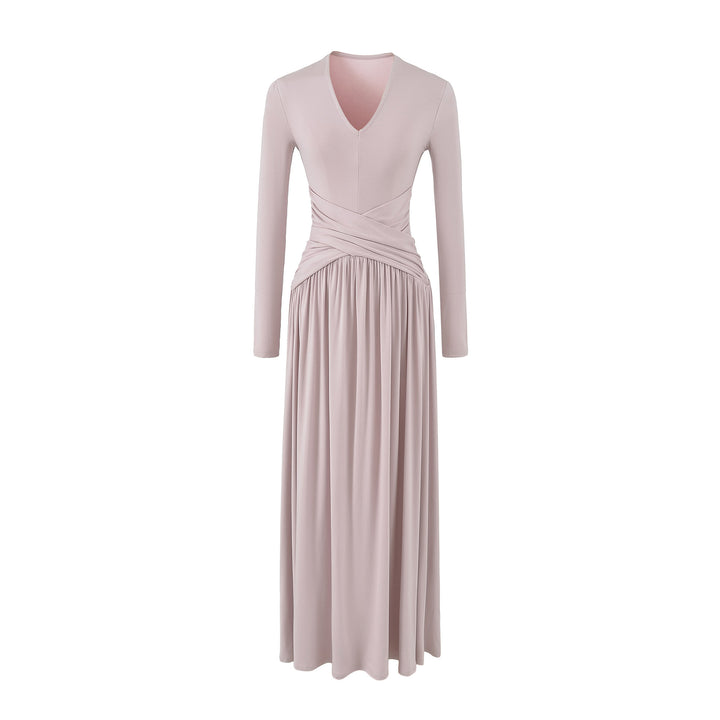 Damen V-Ausschnitt Maxi-Wickelkleid aus Jersey mit geraffter Taillenpartie Echoarchiv