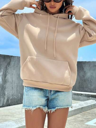 Damen nan cropped Oversize-Hoodie mit tiefer Schulterpartie, Kängurutasche und fleecegefüttertem Innenleben Echo Archiv