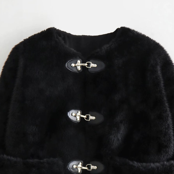 Damen Kurze Teddyjacke mit Knebelverschluss und aufgesetzten Taschen Echoarchiv