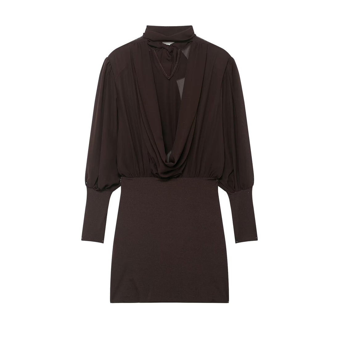 Damen Midikleid mit Schleifenkragen und plissierten Ballonärmeln Echoarchiv