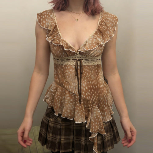 Damen asymmetrisches Sommerkleid mit Rüschen und Spitzenakzenten Echo Archiv
