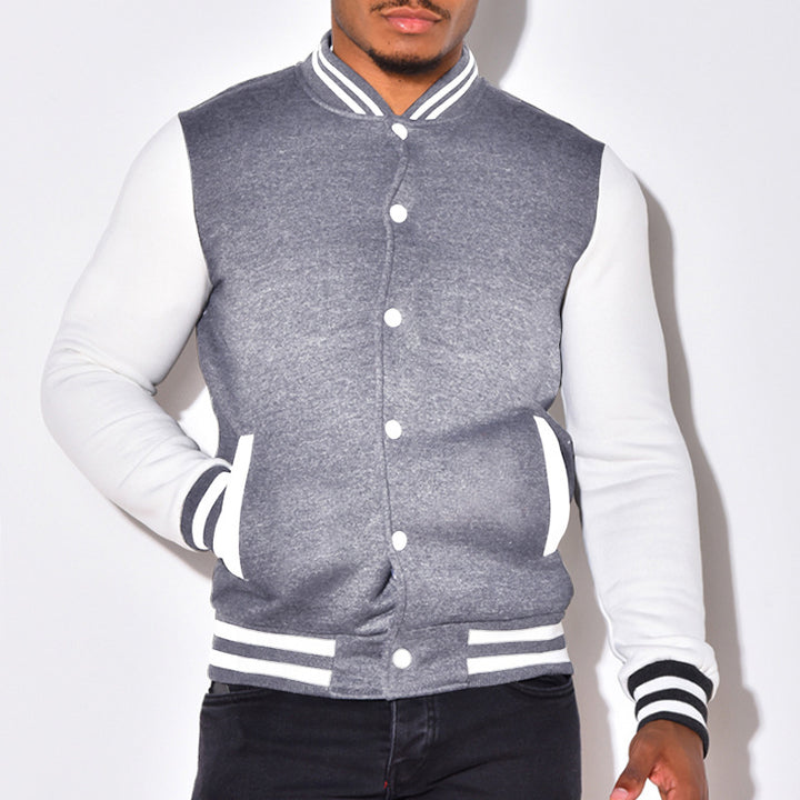 Herren sportliche Collegejacke mit kontrastierenden Ärmeln und Druckknöpfen Echoarchiv