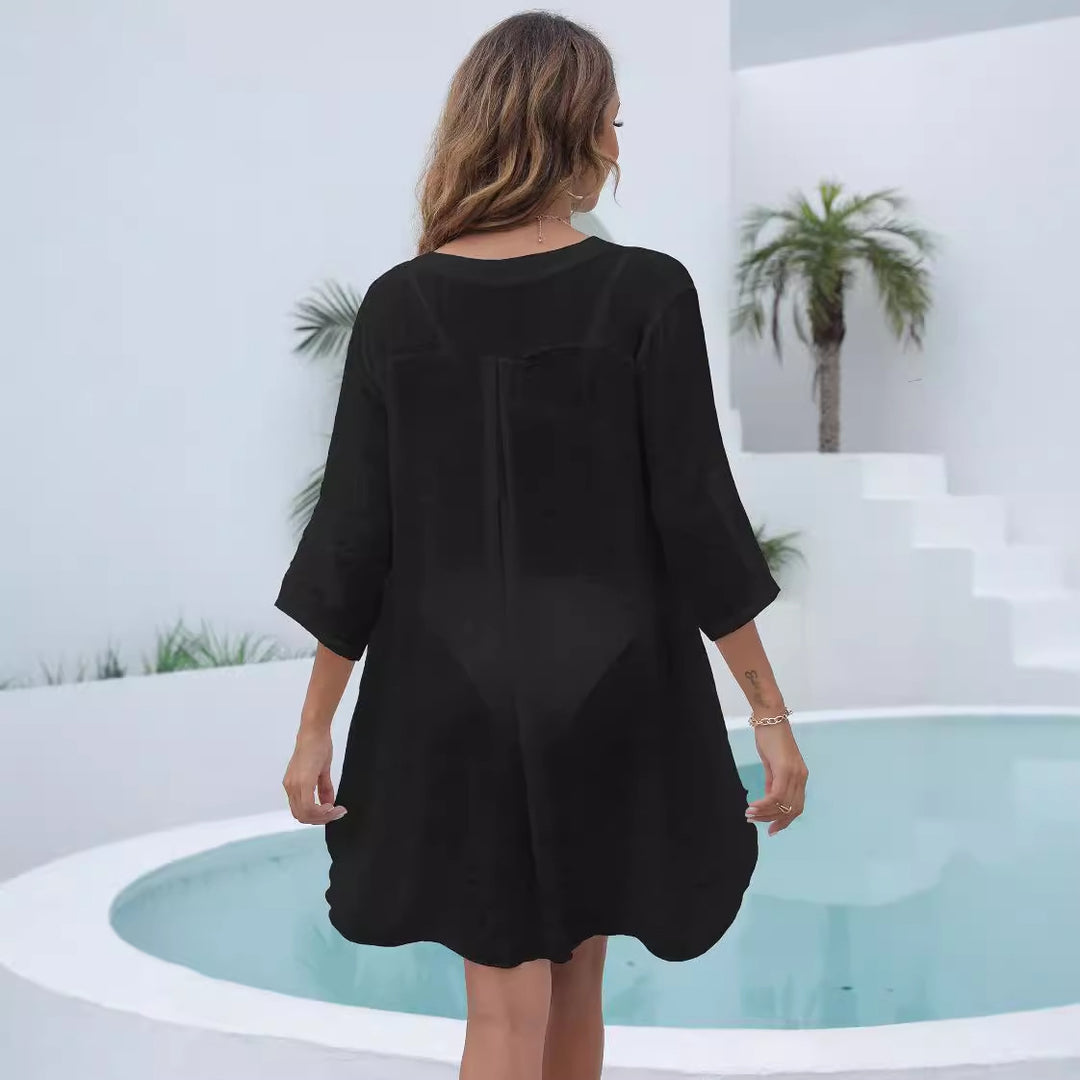 Damen legeres Strandkleid mit verschlusslosem V-Ausschnitt Echo Archiv