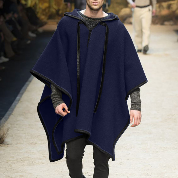 Herren Oversized Kapuzenponcho aus Strick mit geometrischem Mosaikmuster Echoarchiv