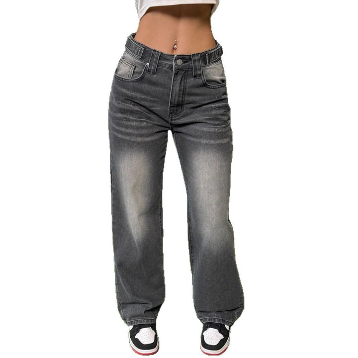 Damen Hochtaillierte lässige Wide-Leg Denimhose mit Vintage-Waschung und extra Länge Echo Archiv