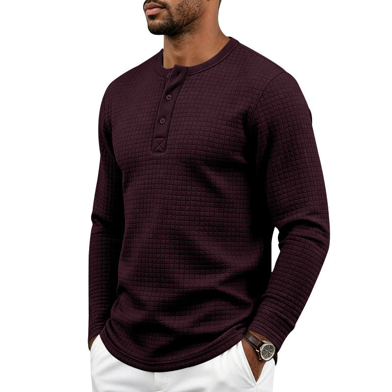 Herren Texturiertes Thermo-Henley-Langarmshirt mit Waffelstruktur und abgerundetem Saum Echoarchiv