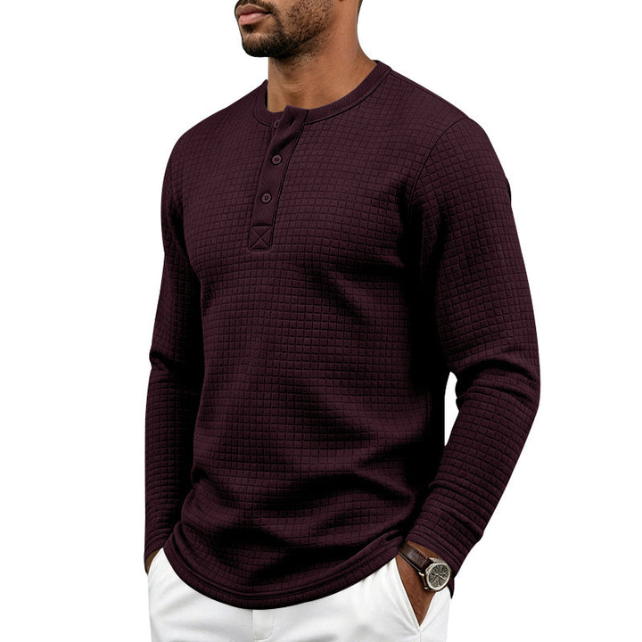 Herren Texturiertes Thermo-Henley-Langarmshirt mit Waffelstruktur und abgerundetem Saum Echoarchiv