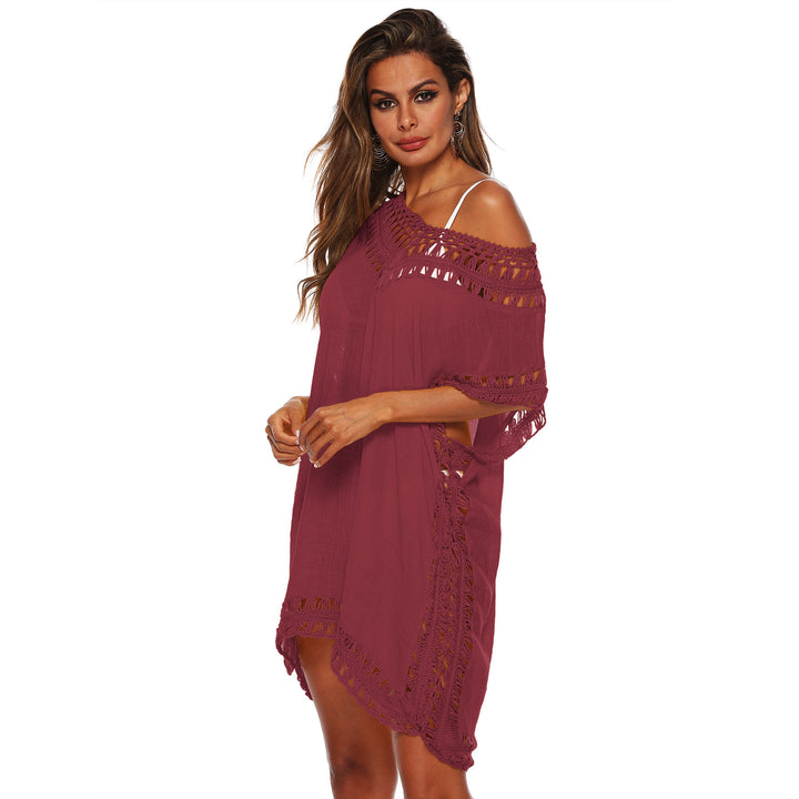 Damen Häkel-Strandüberwurf mit elegantem V-Ausschnitt und fransigen Details Echo Archiv