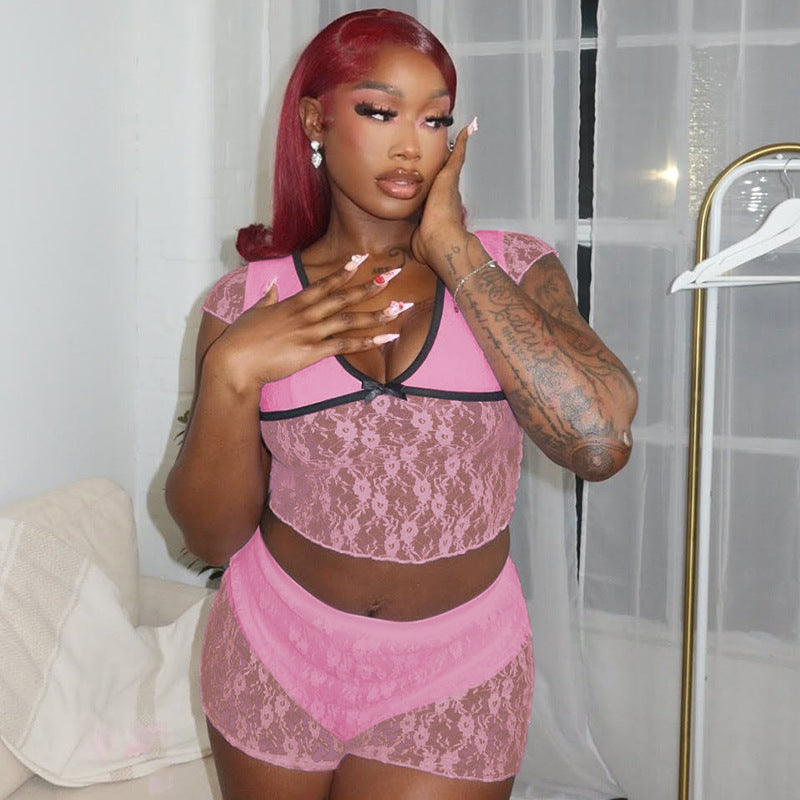Damen Spitzenoberteil mit Shorts-Set Echo Archiv