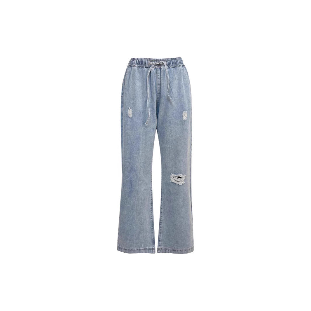 Damen lässige weite Denim-Hose mit elastischem Bund Echo Archiv