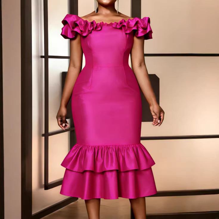 Damen Figurbetontes Abendkleid mit Rüschensaum Echo Archiv