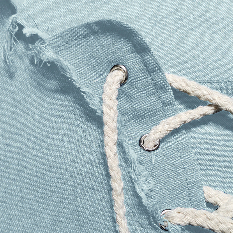 Herren lässiges Kurzarmshirt mit Kordelzug und modischem V-Ausschnitt Echoarchiv