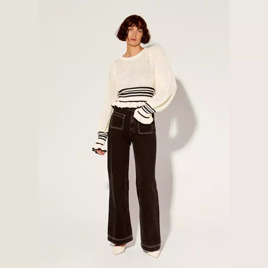 Damen lässiger Strickpullover mit Rüschendetails Echo Archiv