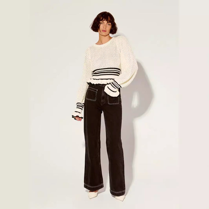 Damen lässiger Strickpullover mit Rüschendetails Echo Archiv