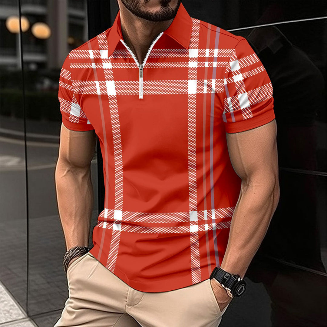 Herren Poloshirt mit Stehkragen und modernem Karomuster Echoarchiv