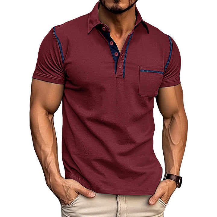 Herren Kurzarm-Hemd mit modischem Henley-Ausschnitt und Brusttasche Echoarchiv