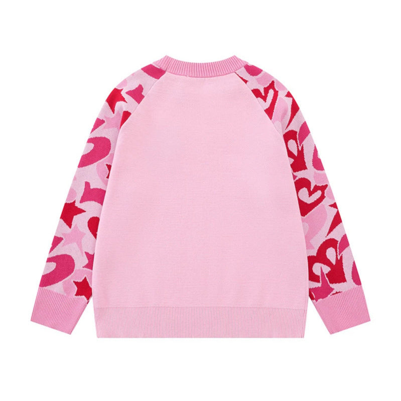 Damen Strickpullover mit Raglanärmeln, Statement-Jacquardärmeln und geripptem Saum Echoarchiv