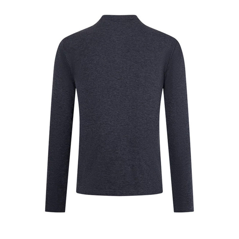 Herren Feinstrick-Langarmshirt mit Stehkragen und Knopfleiste Echoarchiv