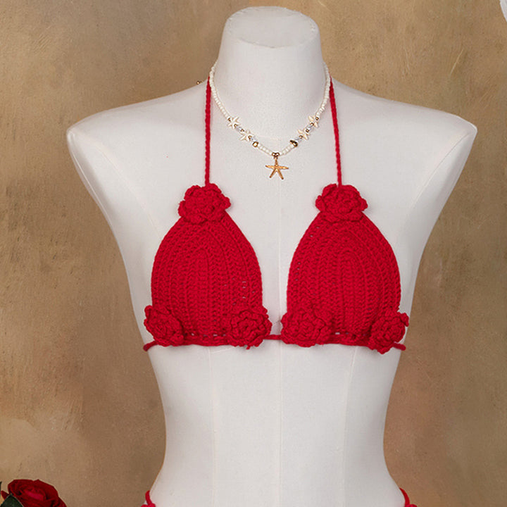 Damen Häkel-Bikini-Oberteil mit floralen Akzenten und verstellbaren Trägern Echo Archiv