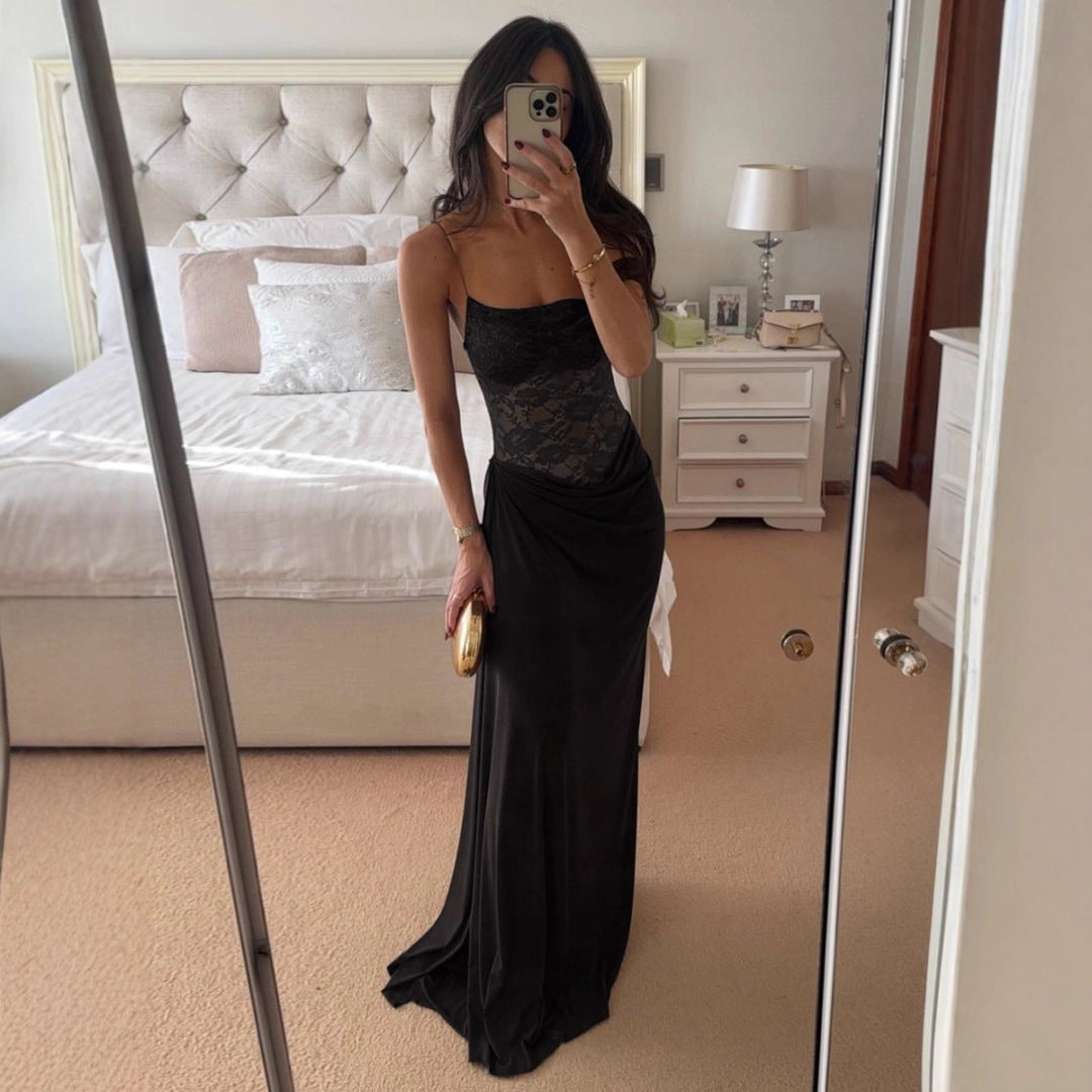 Damen Elegantes Cocktailkleid mit Spitzenoberteil und fließendem Rock Echo Archiv