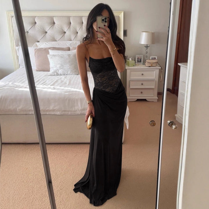 Damen Elegantes Cocktailkleid mit Spitzenoberteil und fließendem Rock Echo Archiv