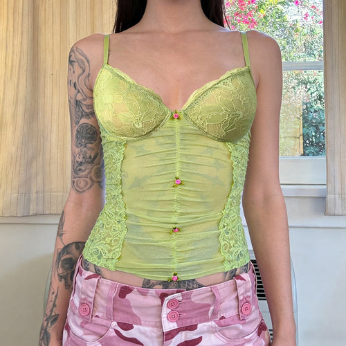 Damen Spitzen-Camisole mit wunderschöner Raffung und knopfartigen Akzenten Echo Archiv