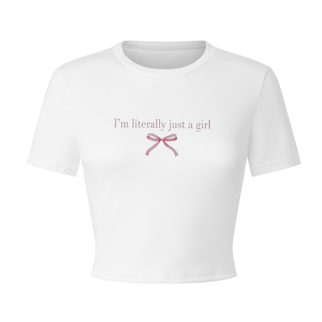 Damen Crop-T-Shirt mit kreativem Schriftzug und Schleifendetail Echo Archiv