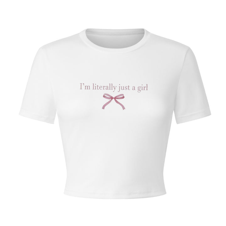 Damen Crop-T-Shirt mit kreativem Schriftzug und Schleifendetail Echo Archiv