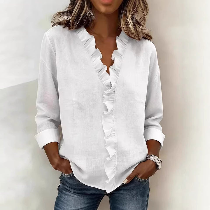Damen romantische Bluse mit Rüschendetails und V-Ausschnitt Echo Archiv