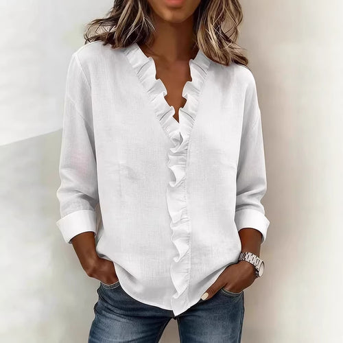 Damen romantische Bluse mit Rüschendetails und V-Ausschnitt Echo Archiv