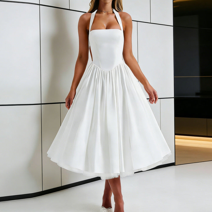 Damen Elegantes A-Linien Cocktailkleid mit schulterfreier Halterung und weichem Baumwollstoff Echo Archiv