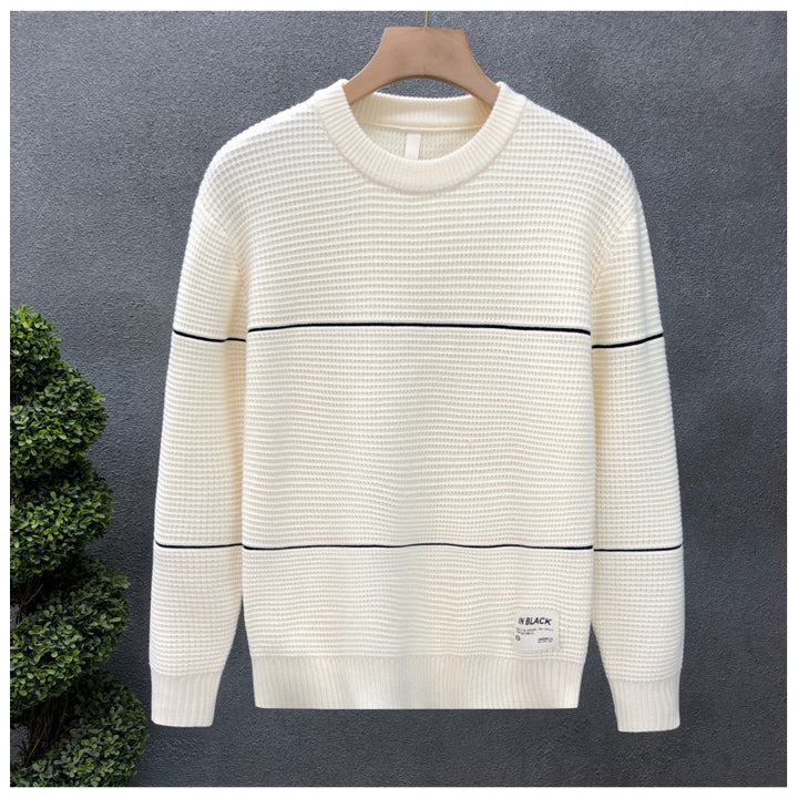 Unisex Strukturierter Waffelstrick-Pullover mit feinen Kontraststreifen Echoarchiv