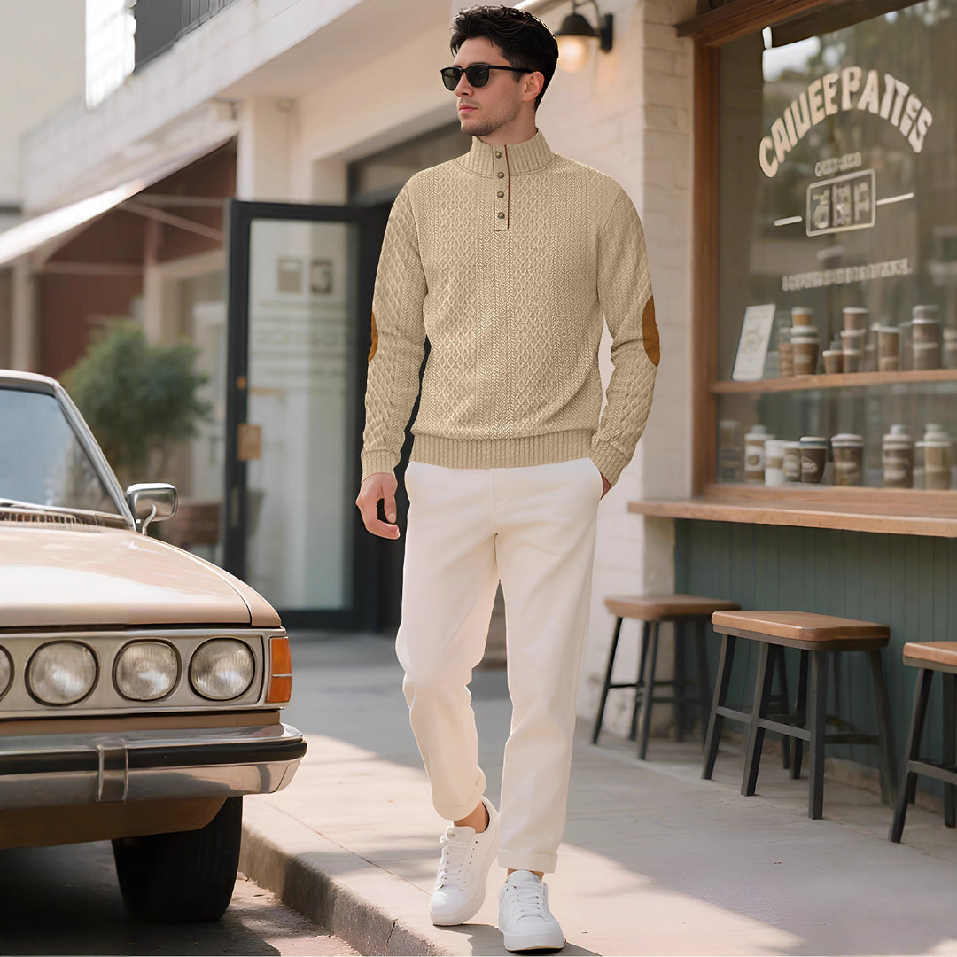 Herren Strickpullover mit hohem Kragen und eleganten Knopfleisten Echoarchiv