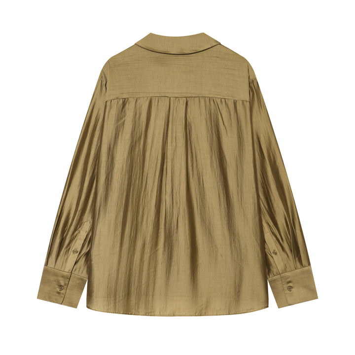 Damen Oversize‑Glanzbluse aus seidenartigem Stoff mit V‑Ausschnitt und verdeckter Knopfleiste Echo Archiv
