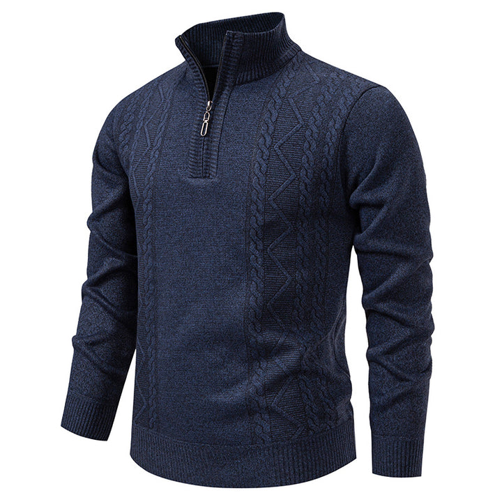 Herren nan gehobener Strickpullover mit Halbzip, Stehkragen und dekorativem Zopfmuster Echo Archiv