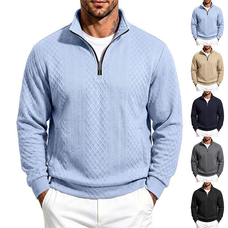 Herren Texturierter Halbzip-Pullover mit Stehkragen und Strukturmuster Echoarchiv