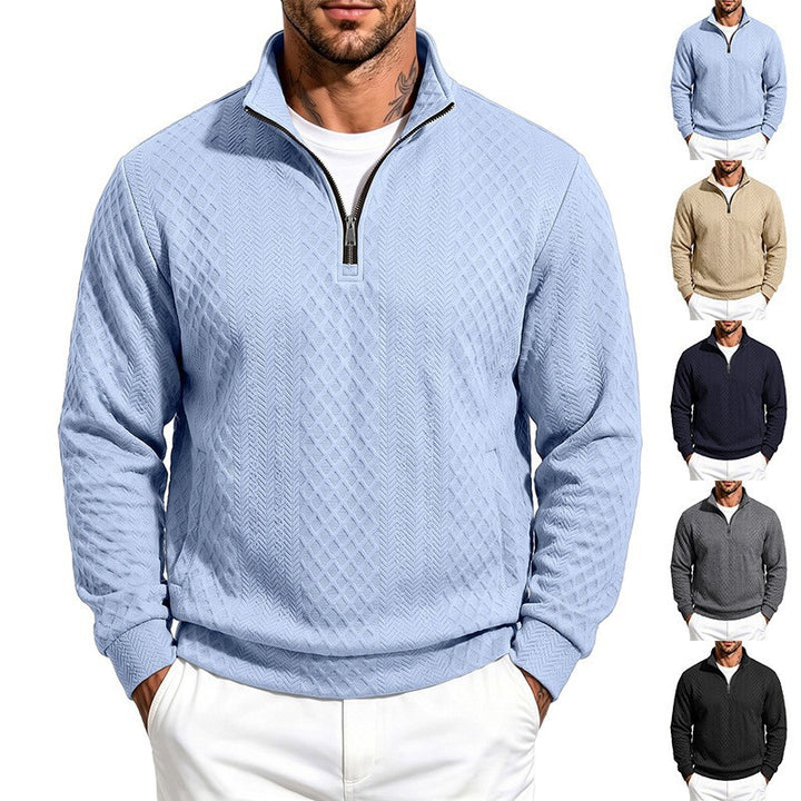 Herren Texturierter Halbzip-Pullover mit Stehkragen und Strukturmuster Echoarchiv
