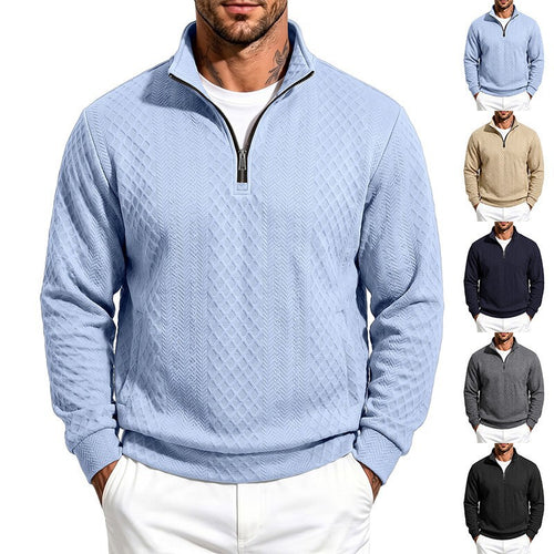 Herren Texturierter Halbzip-Pullover mit Stehkragen und Strukturmuster Echoarchiv